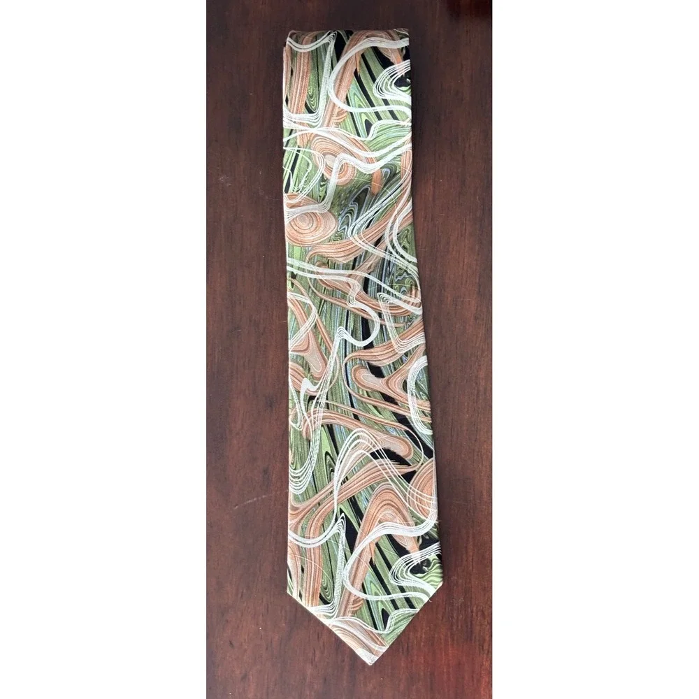 Lot of 2 Arrow USA 1851 Men's Necktie Green Brown Swirl Abstract Business Casual